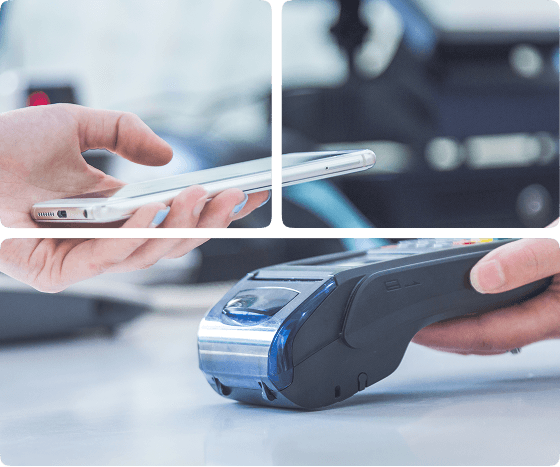 A collage of modern payment processing images