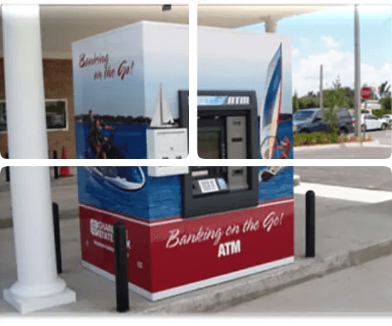 Wraps around ATMs and Advertisements on Screens