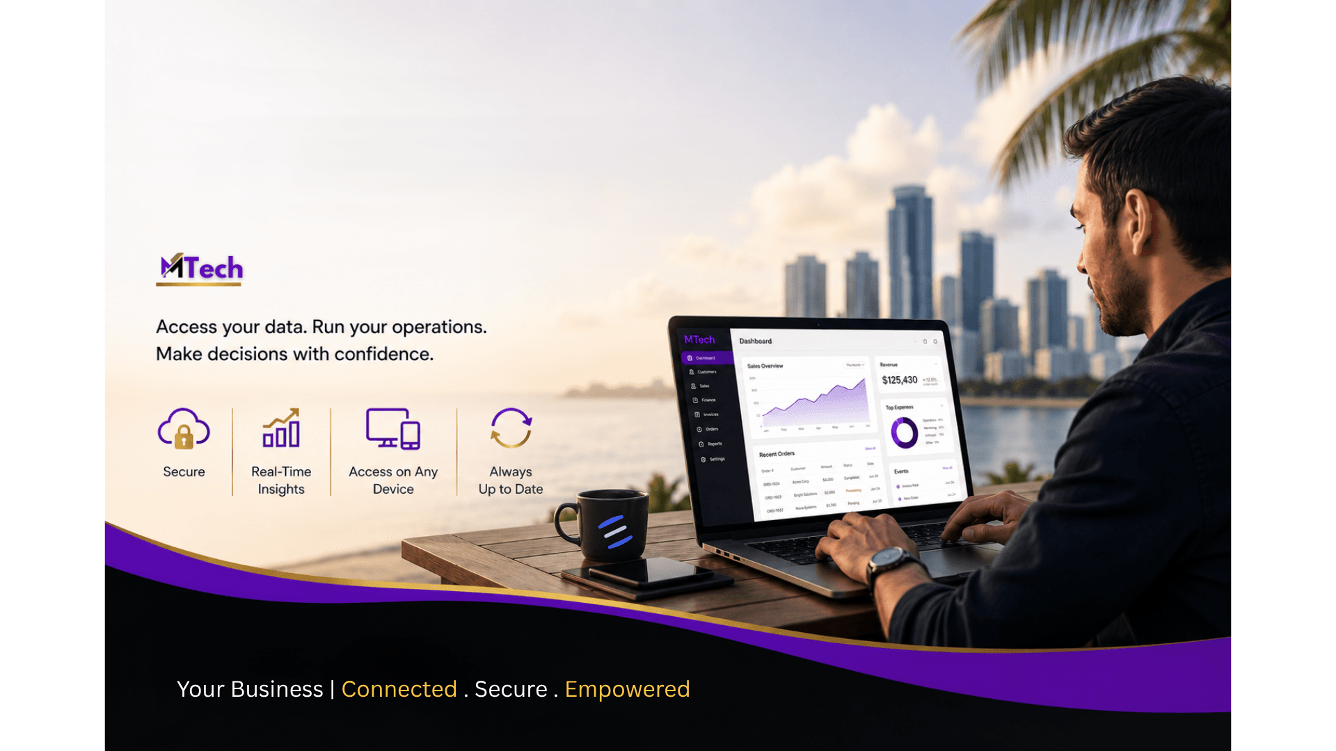 MTech Merchant Portal dashboard shown on a laptop screen