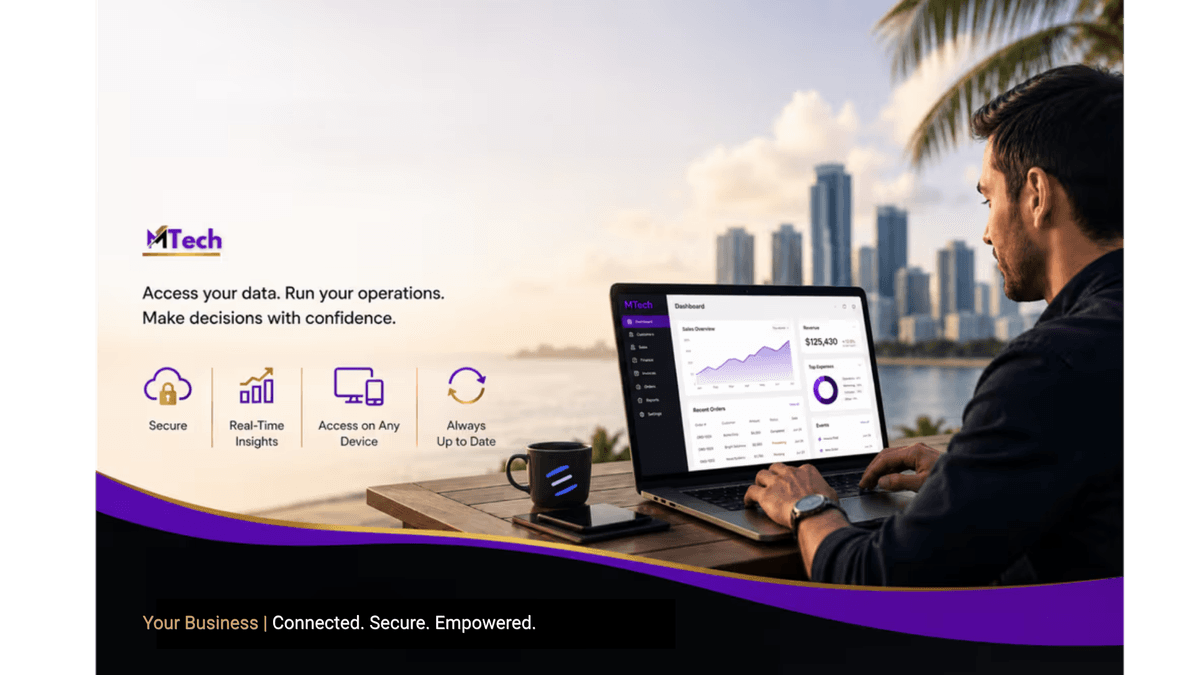 MTech Merchant Portal dashboard shown on a laptop screen